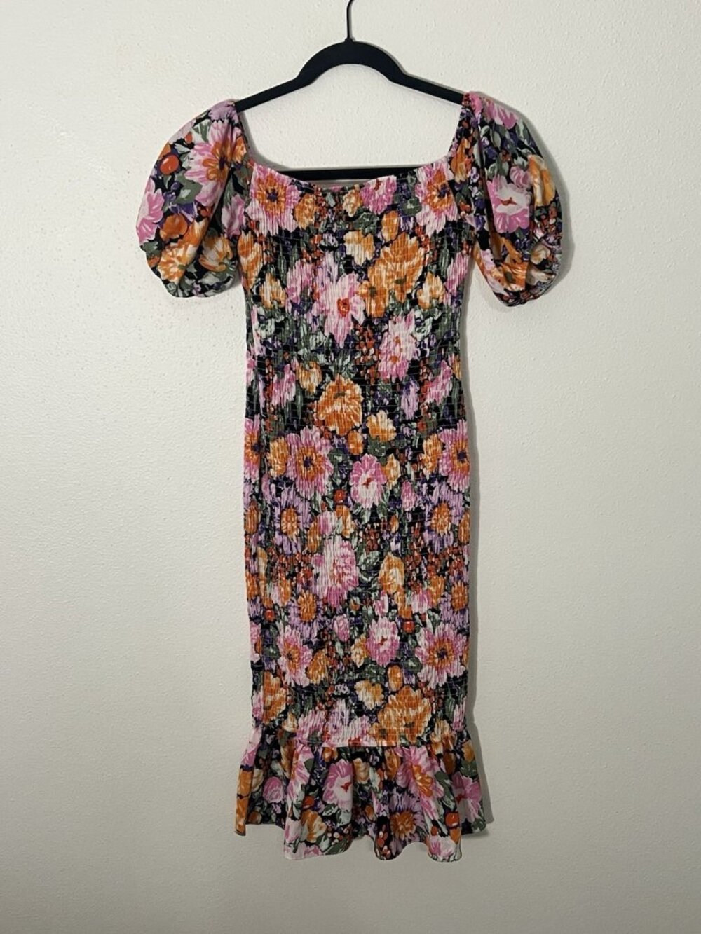 Hello Molly Flora Botanica Midi Dress in Black Floral Size Small US 4